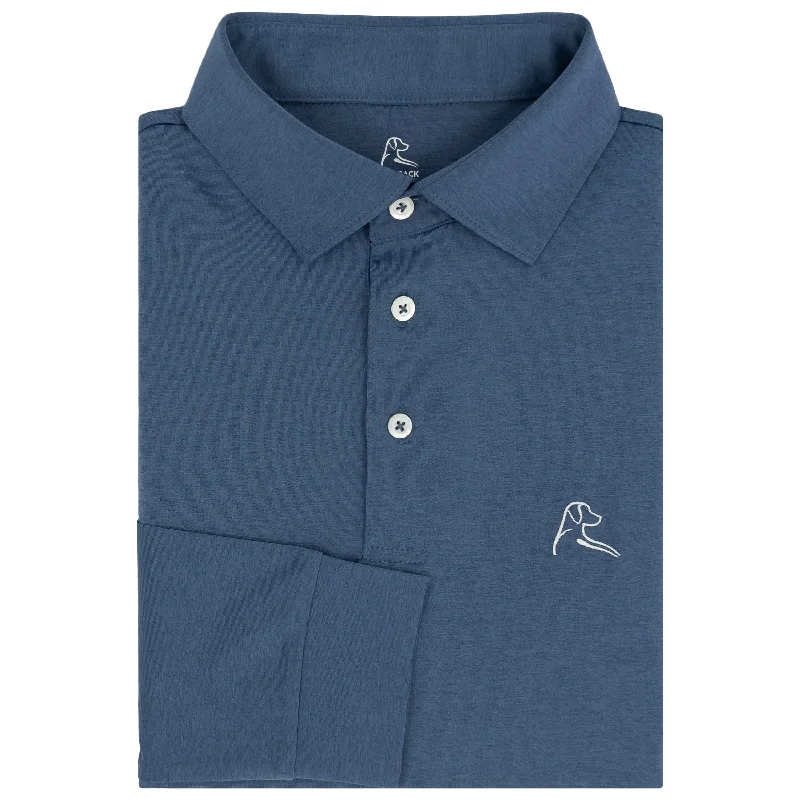 Men's lightweight performance polo shirts for tennis matchesHeather | Long Sleeve Performance Polo | Heather - Slate Blue/Slate Blue