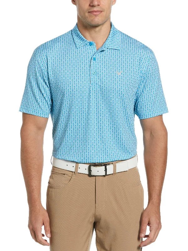 Men's ribbed cuffs and hem polo shirts for a textured lookMens Herringbone Print Polo