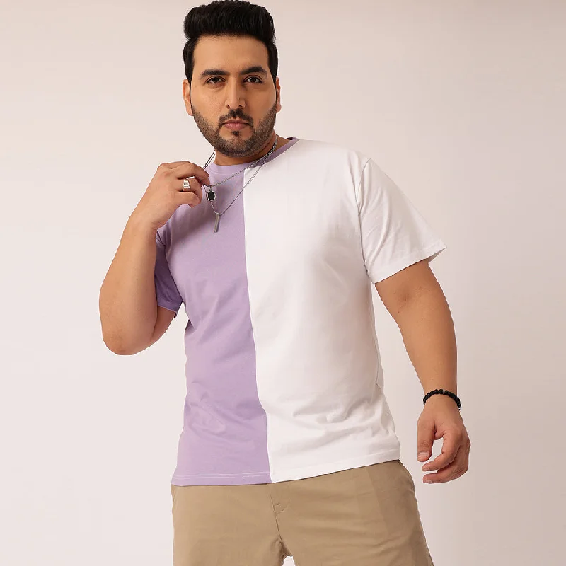 Men's mock - neck t - shirts with a modern and sleek styleMen's mock - neck t - shirts with a modern and sleek styleLilac White Color Block T-shirt