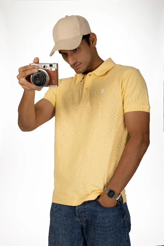 Men's stretchable athletic polo shirts for fitness workoutsPastel Yellow Polo