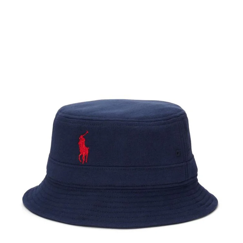 Men's long sleeve classic fit polo shirts with embroidered logosPolo Ralph Lauren Cotton-Blend Fleece Bucket Hat Cruise Navy