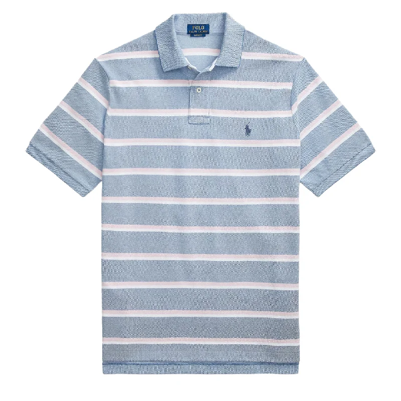 Men's two - tone stripe polo shirts with a preppy stylePolo Ralph Lauren Custom Slim Fit Polo Shirt Nimes Blue Multi