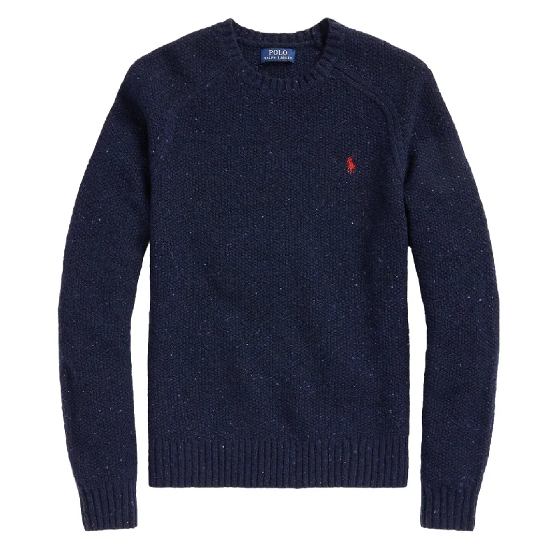 Men's long sleeve classic fit polo shirts with embroidered logosPolo Ralph Lauren Saddle Pullover New Navy Donegal