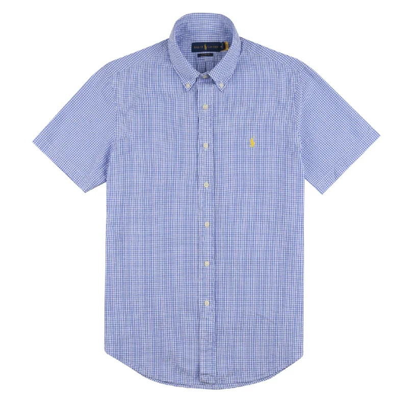 Men's plus size golf polo shirts in moisture wicking fabricPolo Ralph Lauren Searsucker Check S/S Shirt Light Blue / White