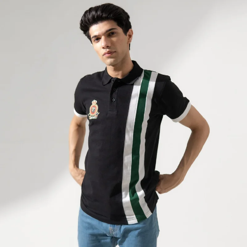 Men's high - collar polo shirts with a modern twistPolo Republica Men's Crest Embroidered Contrast Stripe Panel Polo Shirt