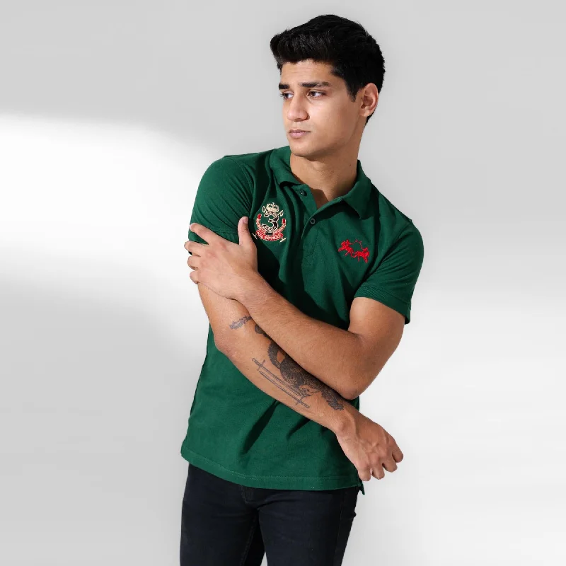 Men's antimicrobial polo shirts for odor - free daily wearPolo Republica Men's Double Horse & 3 Emblem Embroidered Short Sleeve Polo Shirt