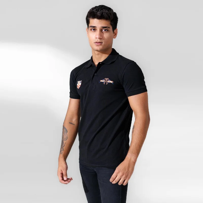 Men's button - down spread collar polo shirts for business casualPolo Republica Men's Rango Double Pony & Emblem Embroidered Short Sleeve Polo Shirt