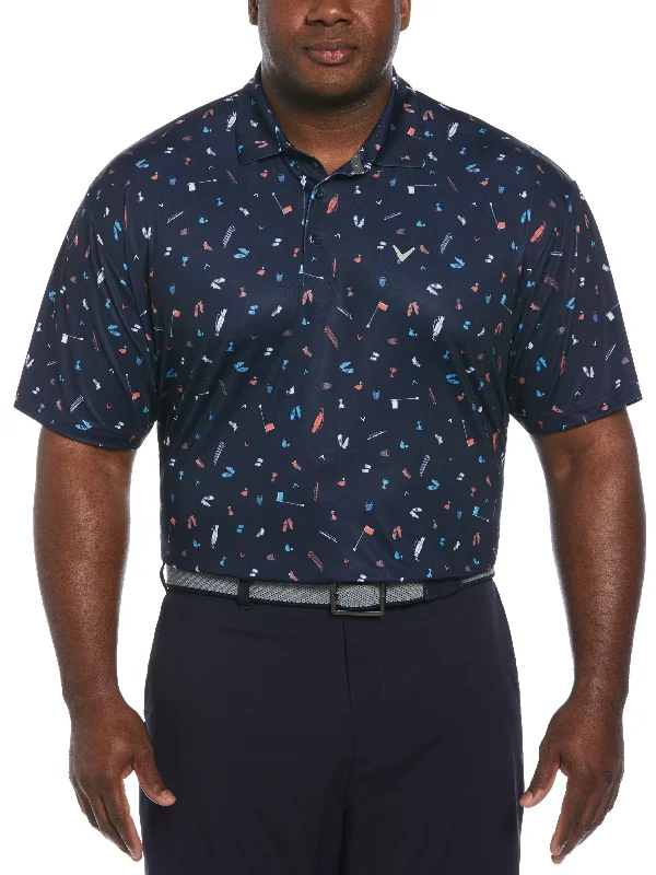 Men's luxury cashmere blend polo shirts in solid colorsBig & Tall Short Sleeve All Over Tee Time Print Polo