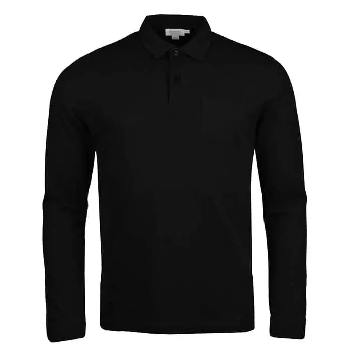 Men's slim fit short sleeve polo shirts with contrast collarsSunspel Long Sleeve Riviera Polo Black