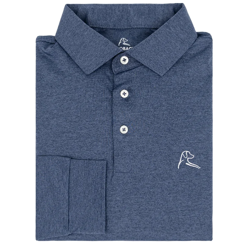 Men's luxury cashmere blend polo shirts in solid colorsHeather | Long Sleeve Performance Polo | Heather - Annapolis Blue/Blue Steel