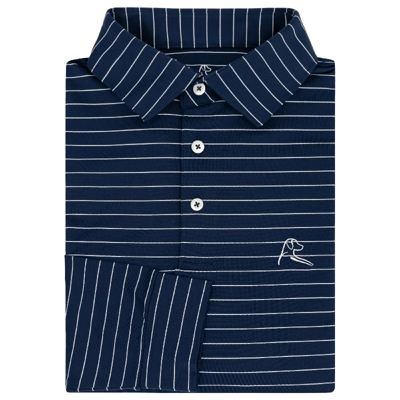 Men's high - collar polo shirts with a modern twistThe Captain Stripe | Long Sleeve Performance Polo | The Captain Stripe - Fleet Navy/White