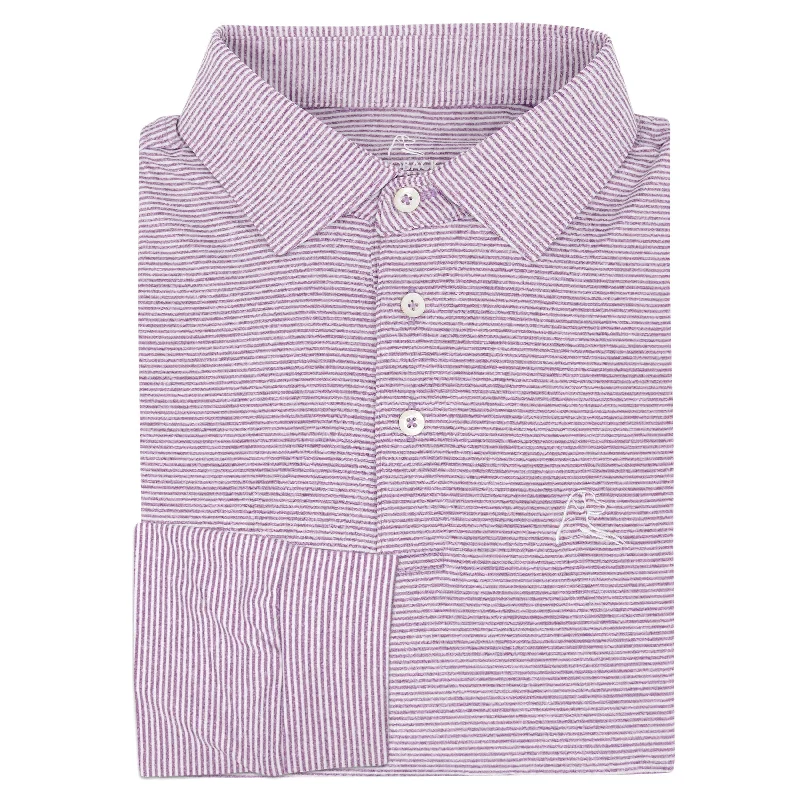 Men's formal - style silk blend polo shirts for special occasionsThe Whaler Heather Stripe | Long Sleeve Performance Polo | The Whaler Heather Stripe - Big Easy Lavender/White