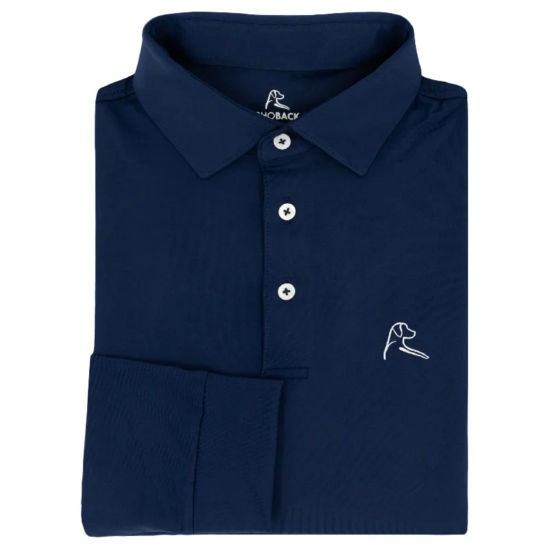 Men's formal - style silk blend polo shirts for special occasionsSolid | Long Sleeve Performance Polo | Solid - Fleet Navy