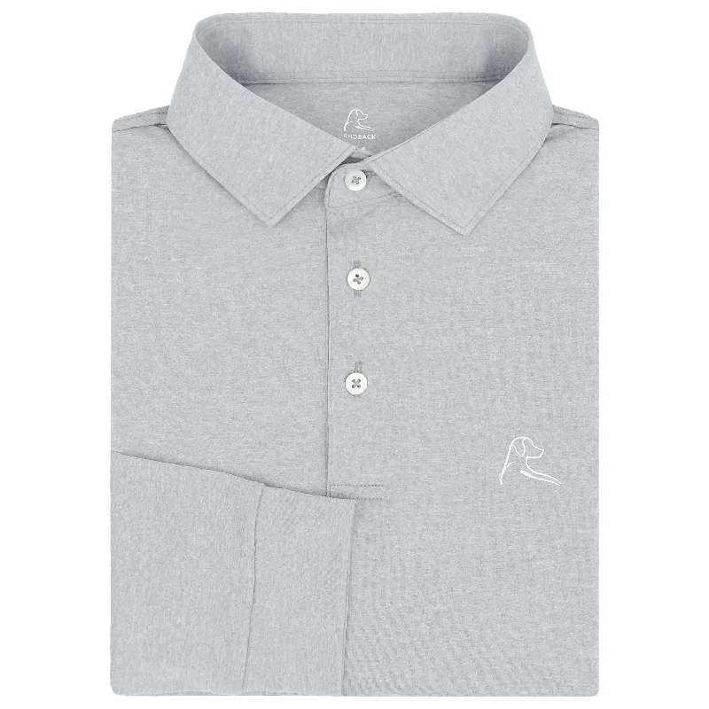 Men's formal - style silk blend polo shirts for special occasionsHeather | Long Sleeve Performance Polo | Heather - Thunder Grey/White