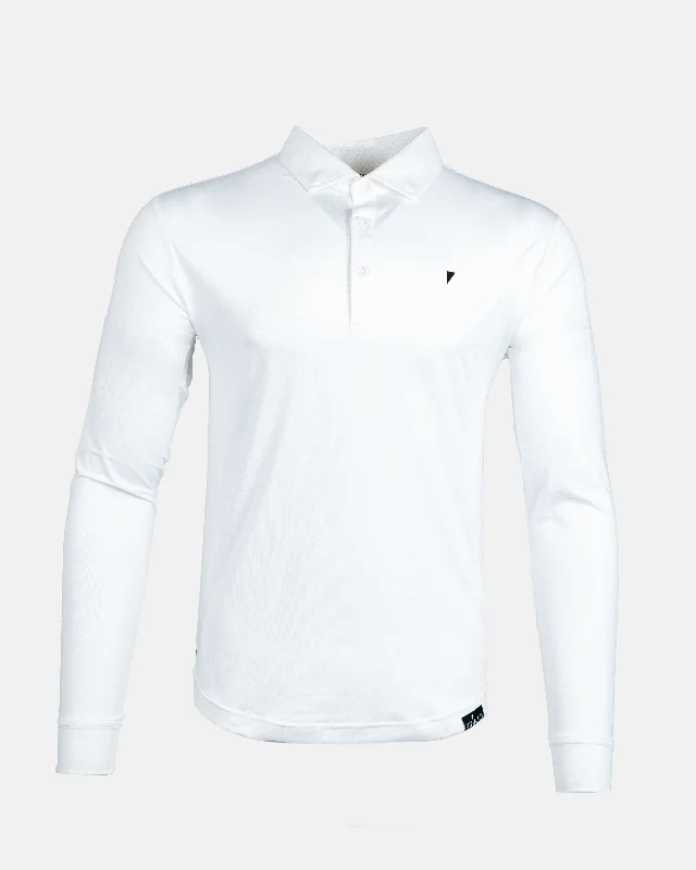 Men's long sleeve classic fit polo shirts with embroidered logosWhite Long Sleeve Classic Polo