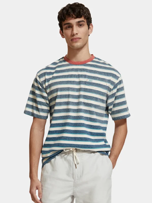 Yarn-dyed striped pocket t-shirt